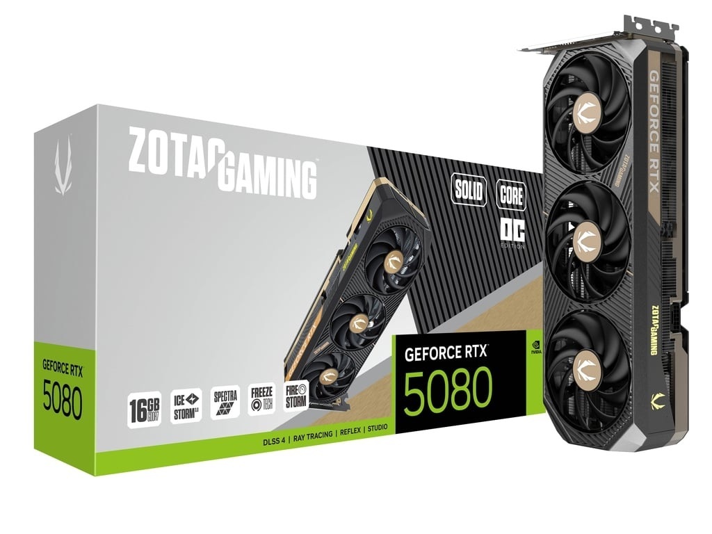 Видеокарта Zotac PCI-E 4.0 RTX 5080 SOLID CORE OC NVIDIA GeForce RTX 5080 16Gb 256bit GDDR7 2640/30000 HDMIx1 DPx3 HDCP Ret