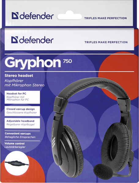 

Defender Компьютерная гарнитура Gryphon 750 черный, кабель 2 м