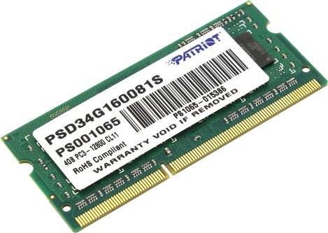Оперативная память Patriot Desktop DDR3 1600МГц 4GB, PSD34G160081S, RTL