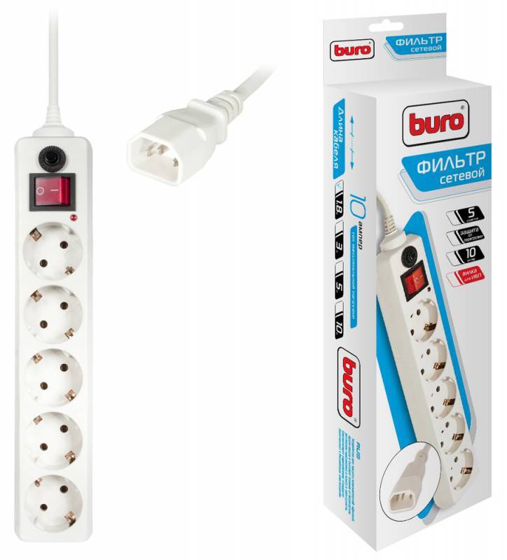 Сетевой фильтр Buro Сетевой фильтр 500SH-1.8-UPS-W