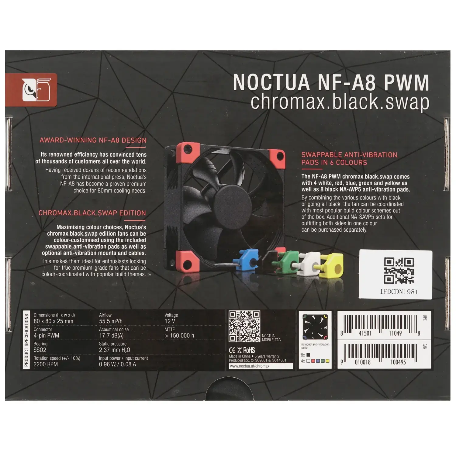 Вентилятор Noctua для корпуса NF-A8 PWM chromax.black.swap