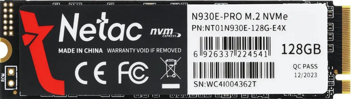 Внутренний твердотельный накопитель Netac N930E Pro PCIe 3.0 x4 M.2 2280, NVMe 128GB