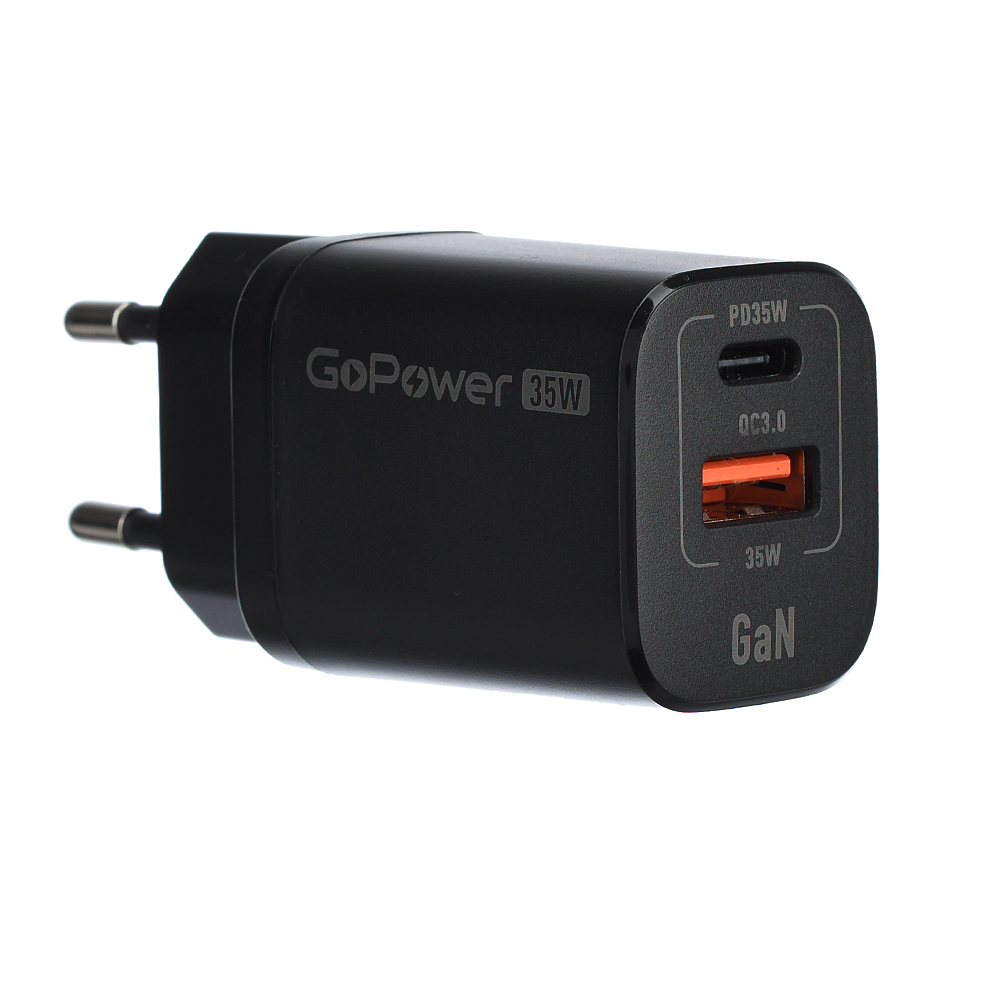 Зарядное устройство GoPower 1USB+1Type-C 35W QC3.0 GaN
