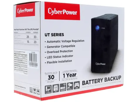 ИБП CyberPower UTI875E, линейно-интерактивный, 875Вт/425В (2 евророзетки)/ UPS CyberPower UTI875E, Line-Interactive, 875VA/425W (2 EURO)
