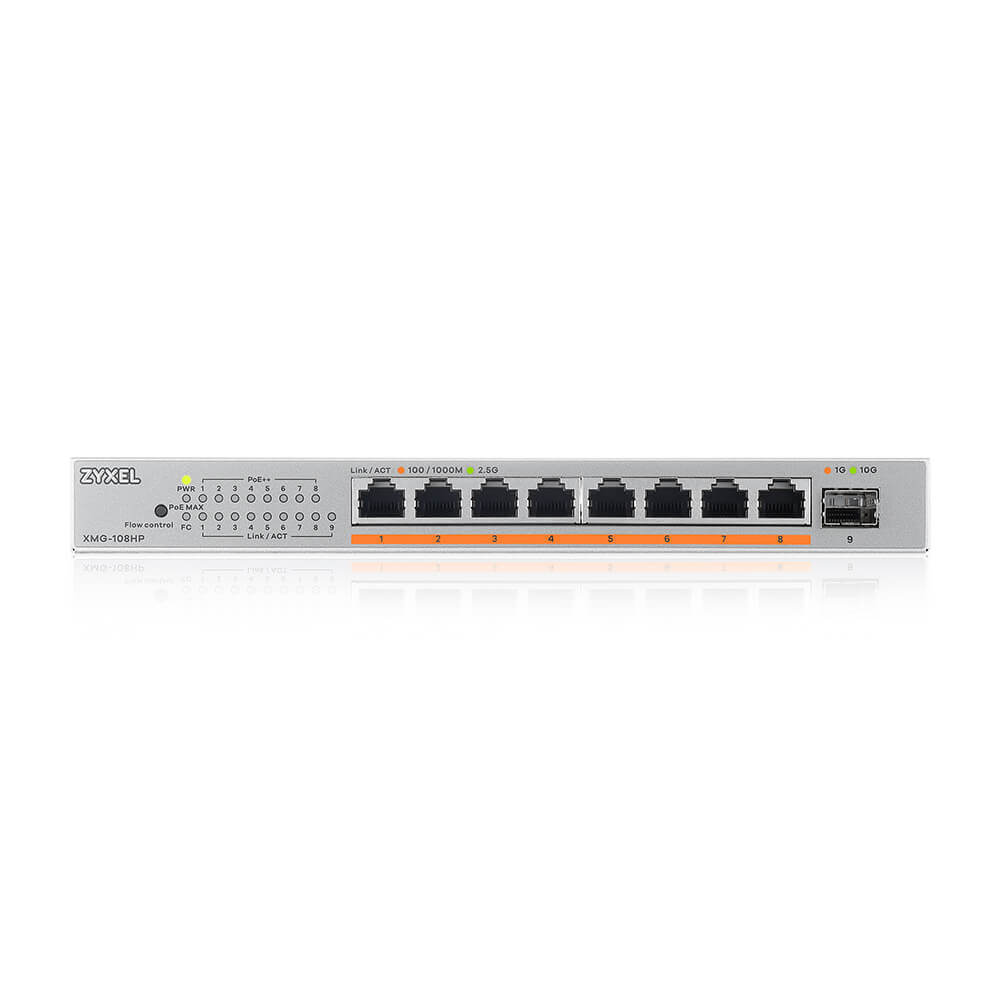 Коммутатор Zyxel XMG-108HP-EU0101F 8x2.5Гбит/с 1SFP+ 8PoE++ 100W неуправляемый