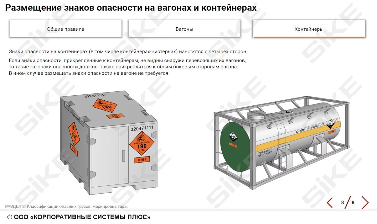 Sike. Электронный курс «Нормативно-правовые акты организации работы организаций ж/д транспорта, классификация опасных грузов и маркировка тары»