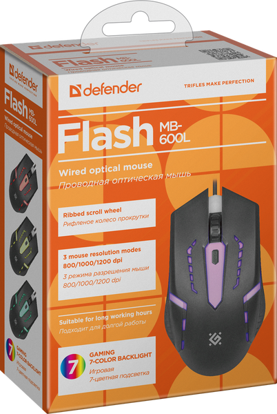 

Defender Проводная оптическая мышь Flash MB-600L 7цветов,4кнопки,800-1200dpi