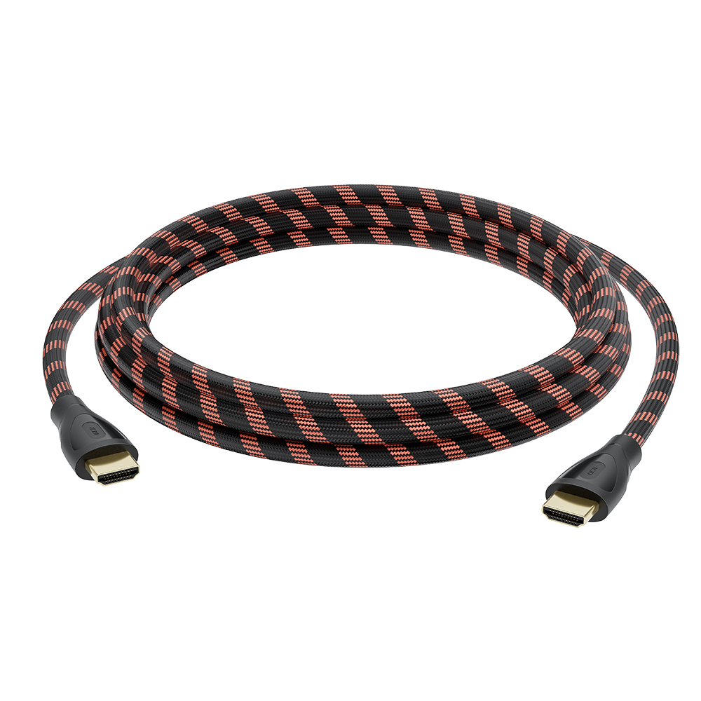 GCR Кабель Premium 7.5m HDMI 2.1, ECO Soft капрон, черно-красный, HDR 4:4:4, Ultra HD, 8K*30Hz/4K*120Hz, 3D, 48 Гбит/с, 3 Х экран с армированием, GCR-55775