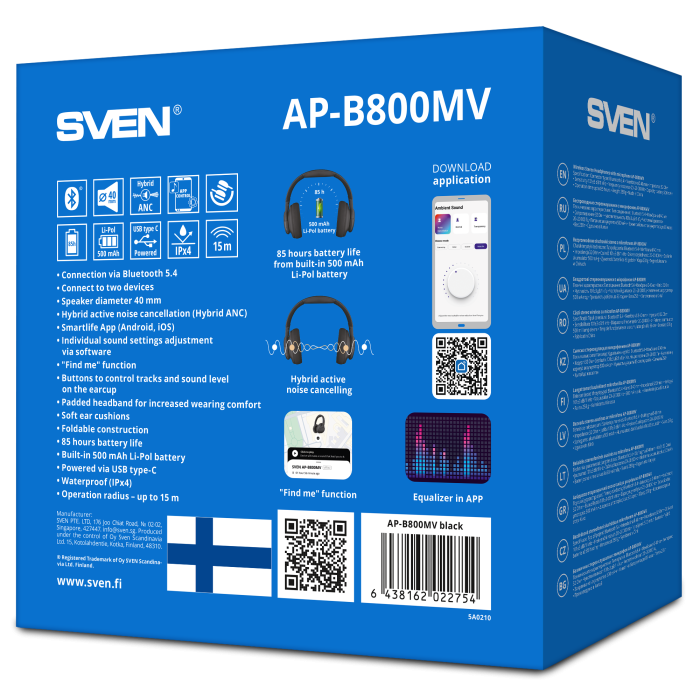 Bluetooth-гарнитура SVEN AP-B800MV, цвет черный