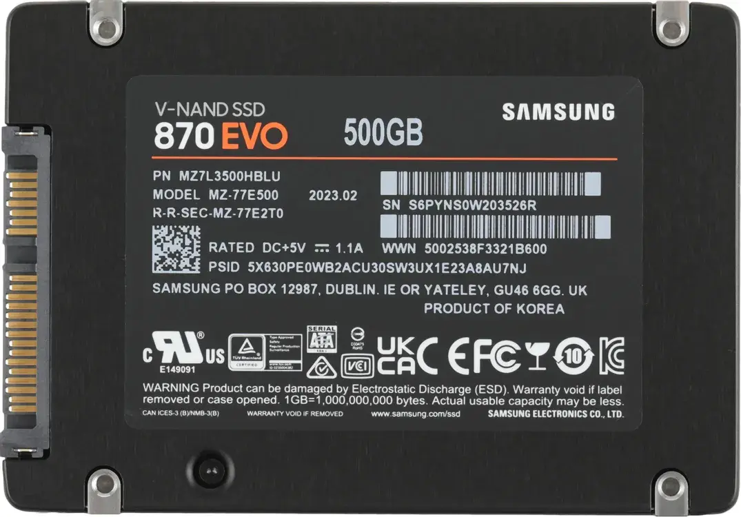 Внутренний твердотельный накопитель Samsung 870 EVO 500GB