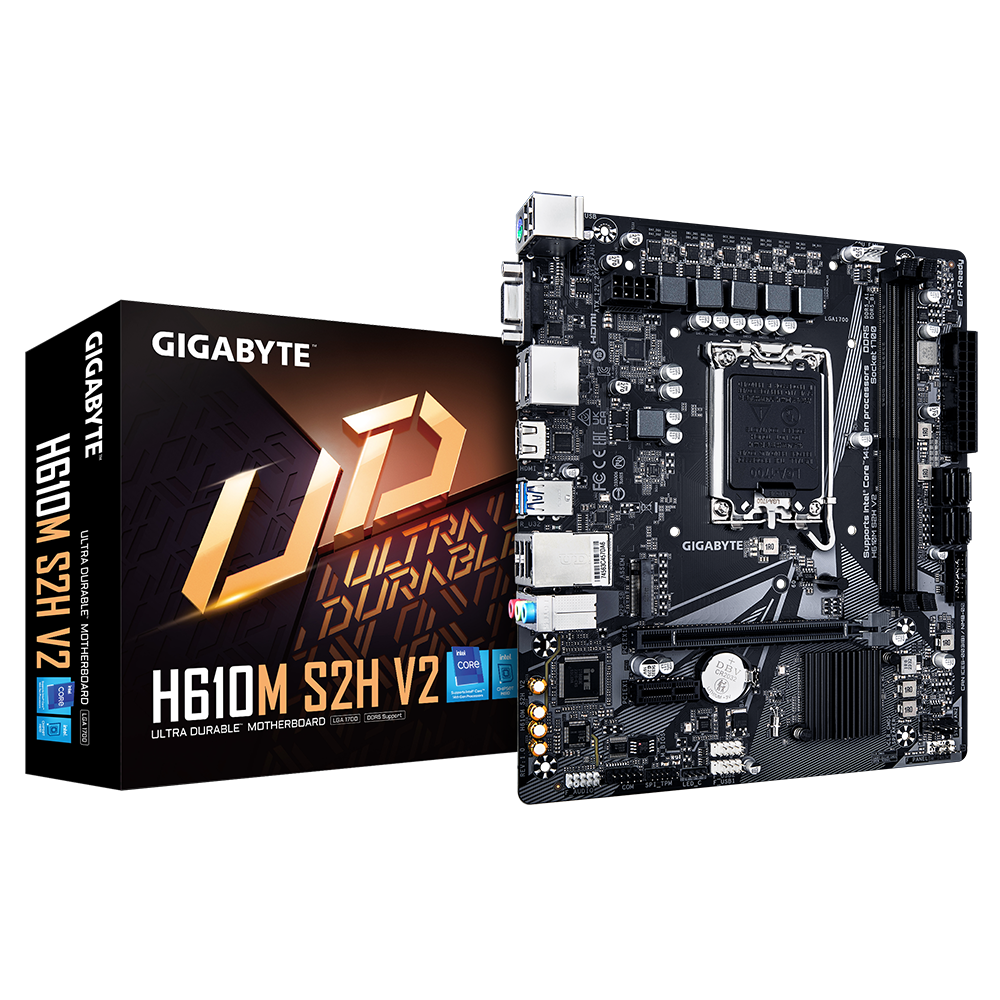 Материнская плата Gigabyte H610M S2H V2 Soc-1700 Intel H610 2xDDR5 mATX AC`97 8ch(7.1) GbLAN+VGA+HDMI+DP