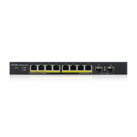 Smart L2 коммутатор PoE+ Zyxel GS1900-10HP, 8xGE PoE+, 2xSFP, настольный, бесшумный, бюджет PoE 77 Вт
