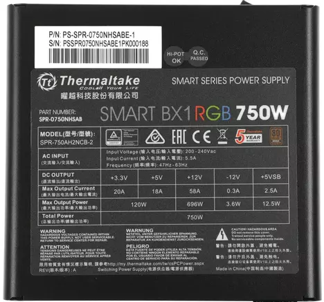 Блок питания Thermaltake Smart BX1 RGB PS SPR 750W