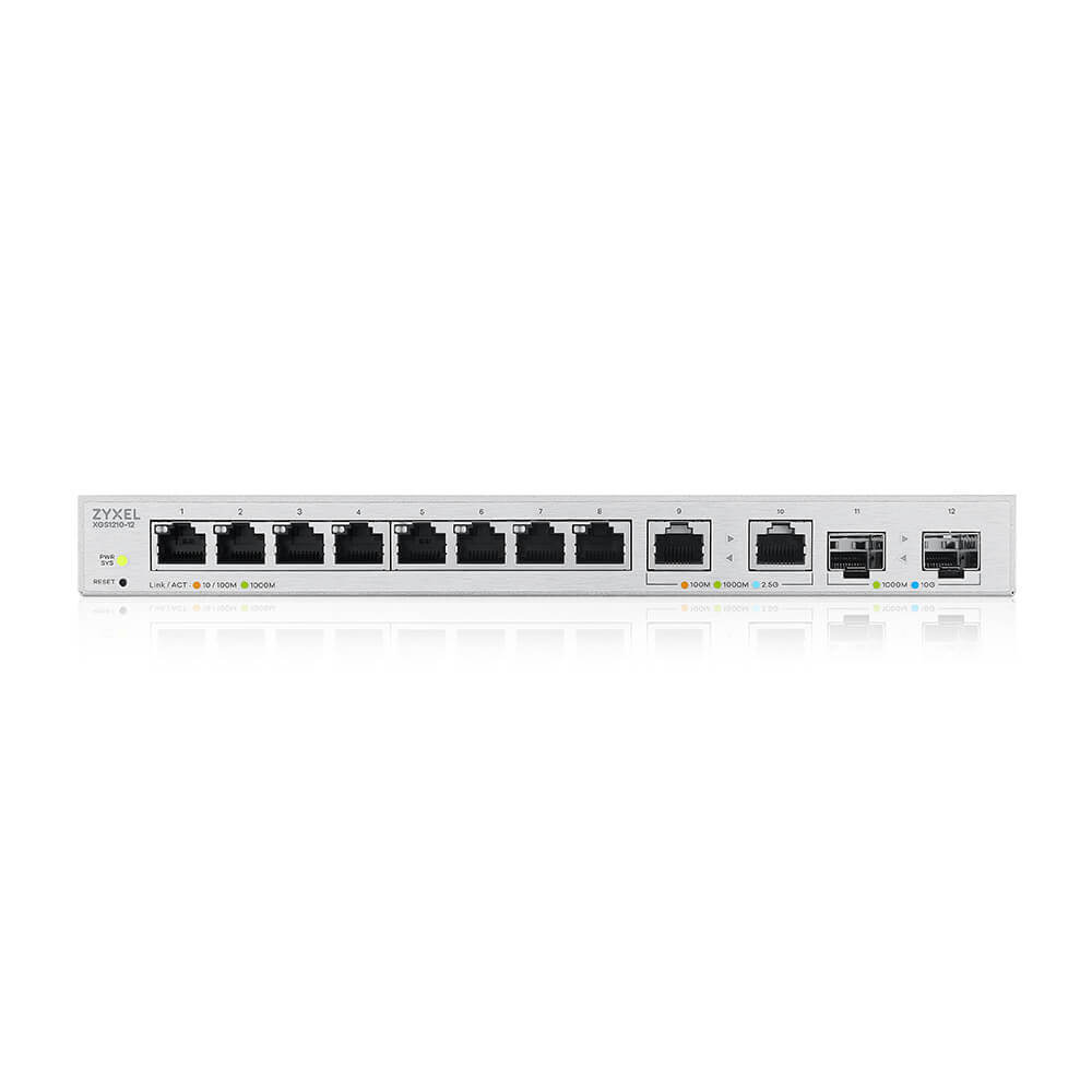 Коммутатор/ Zyxel XGS1210-12 Multi-Gigabit Smart L2 Switch, 8xGE, 2x1/2.5GE, 2xSFP+, Desktop, Silent