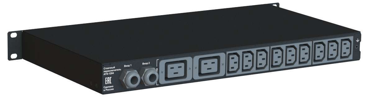 ELEMY ATS, 1U, 220B, 32A, Индикация: OLED-дисплей, Мониторинг: WEB, SNMP, Modbus-TCP, Вход (2) IEC309 кабель 2.4м, Выход (2) C19 (9) C13