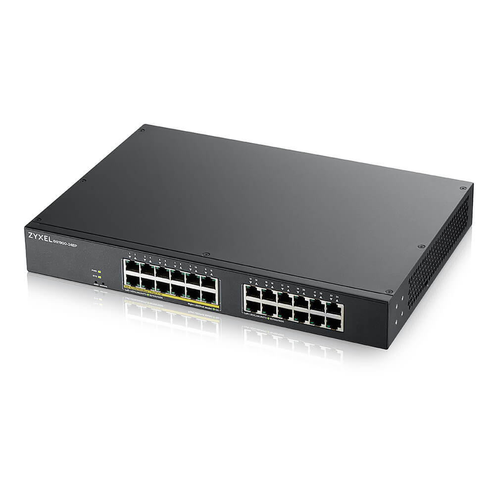 Smart L2 коммутатор PoE+ Zyxel GS1900-24EP, rack 19", 24xGE (12xPoE+), бюджет PoE 130 Вт