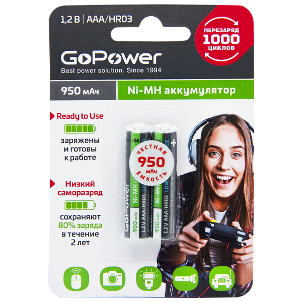 Аккумулятор для компьютерной техники GoPower Аккумулятор NI-MH HR03