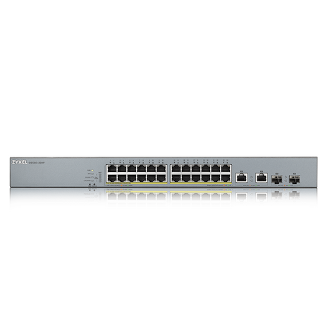 GS1350-26HP L2 коммутатор PoE+ для IP-видеокамер Zyxel GS1350-26HP, rack 19", 24xGE PoE+, 2xCombo (SFP/RJ-45), бюджет PoE 375 Вт, дальность передачи п