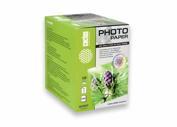 

Бумага белый Cactus 10x15/230г/м2/500л./белый глянцевое, CS-GA6230500