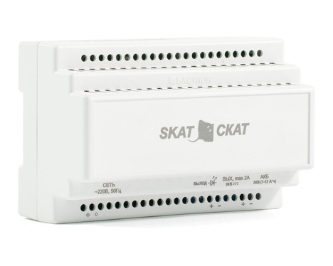 (585) Бастион SKAT-24-2.0 DIN (СКАТ ИБП-24/2-DIN) источник питания 24В 2А пластиковый корпус под DIN рейку 35 мм