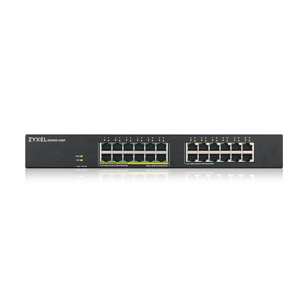 Smart L2 коммутатор PoE+ Zyxel GS1900-24EP, rack 19", 24xGE (12xPoE+), бюджет PoE 130 Вт