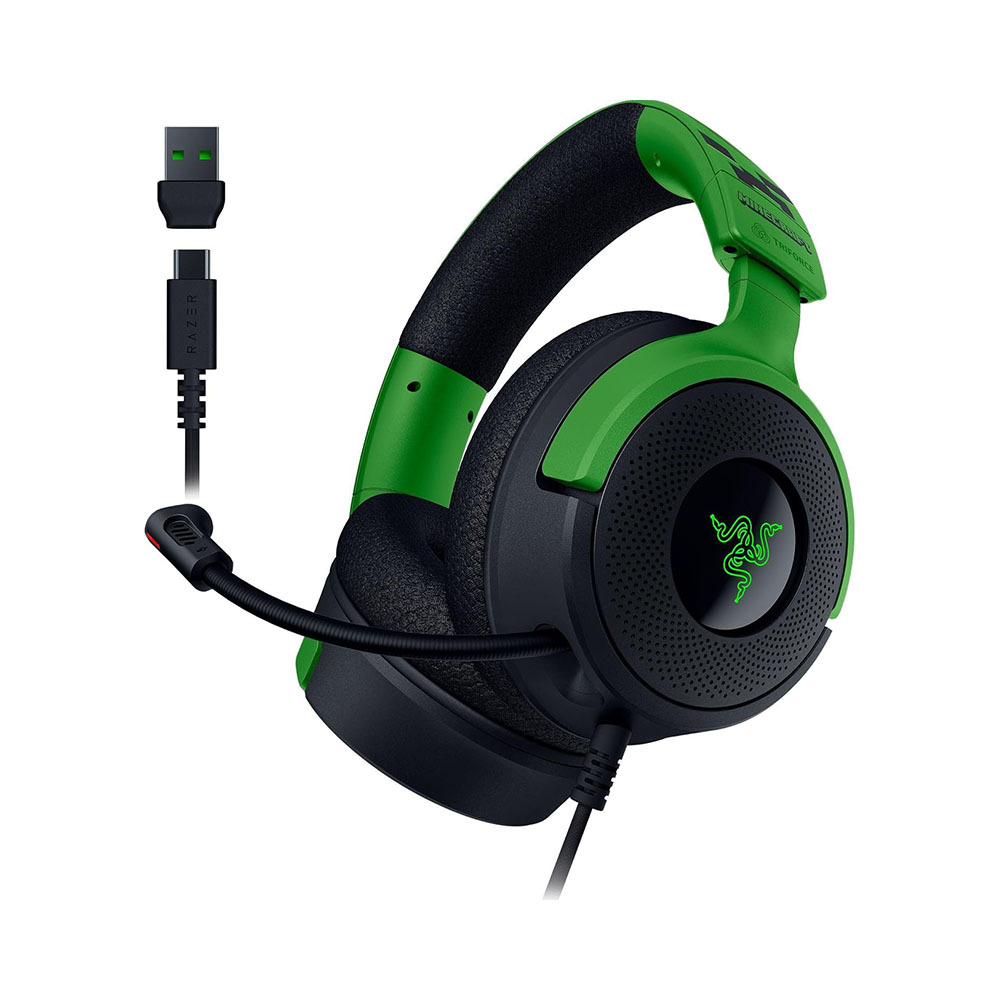 Гарнитура Razer Kraken V4 X, Minecraft Edition, цвет зеленый/черный