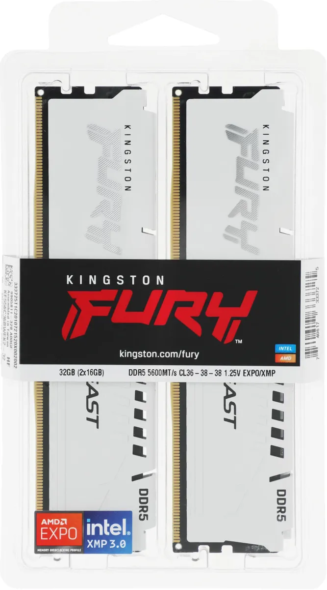 Оперативная память Kingston FURY Beast White Expo DDR5 2x16Гб 5600МГц, KF556C36BWEK2-32, RTL