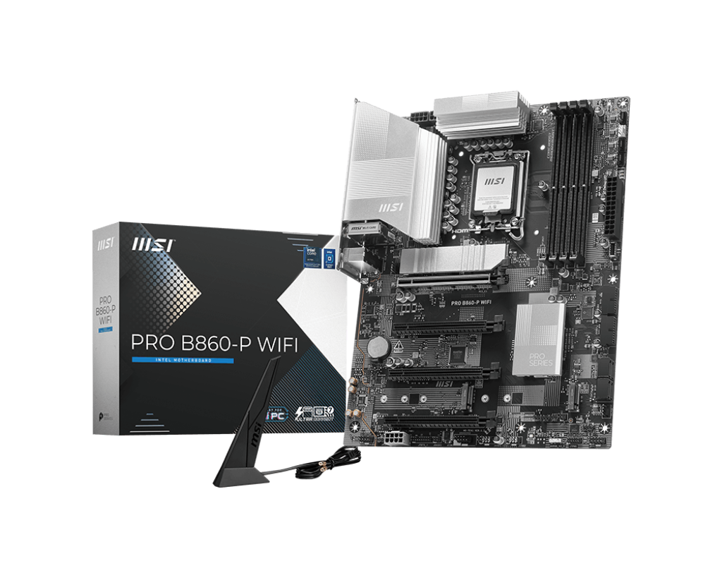 Материнская плата MSI PRO B860-P WIFI B860, LGA1851, 4*DDR5, 4*PCIEx16, 3*M.2, 1*TypeC, 2*USB3.2Gen2, 6*USB3.2Gen1, 8*USB2.0, 4*SATA3.0, 5G, Type-C(DP), DP, HDMI, ATX, RTL