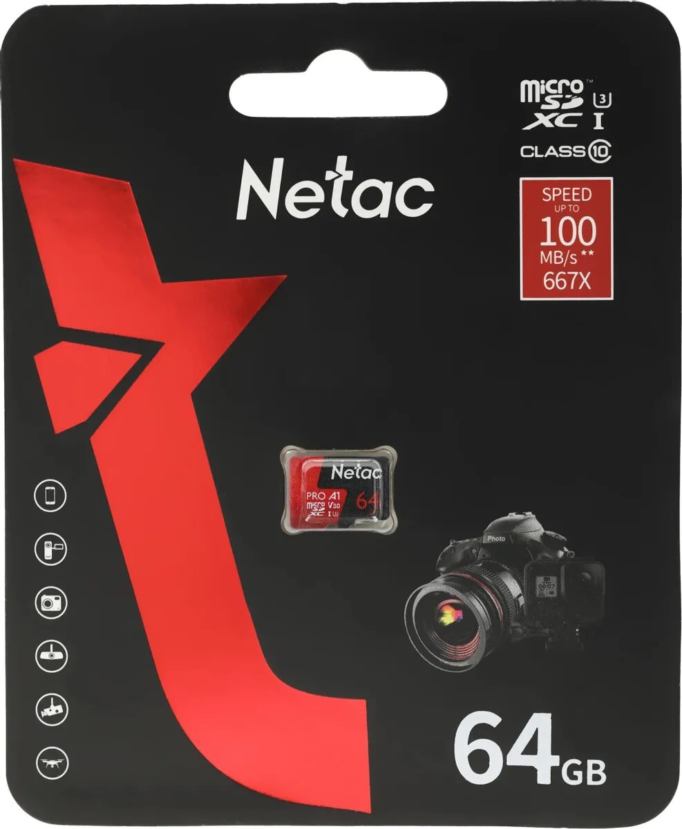 Карта памяти Netac MicroSDXC P500 Extreme PRO 64GB
