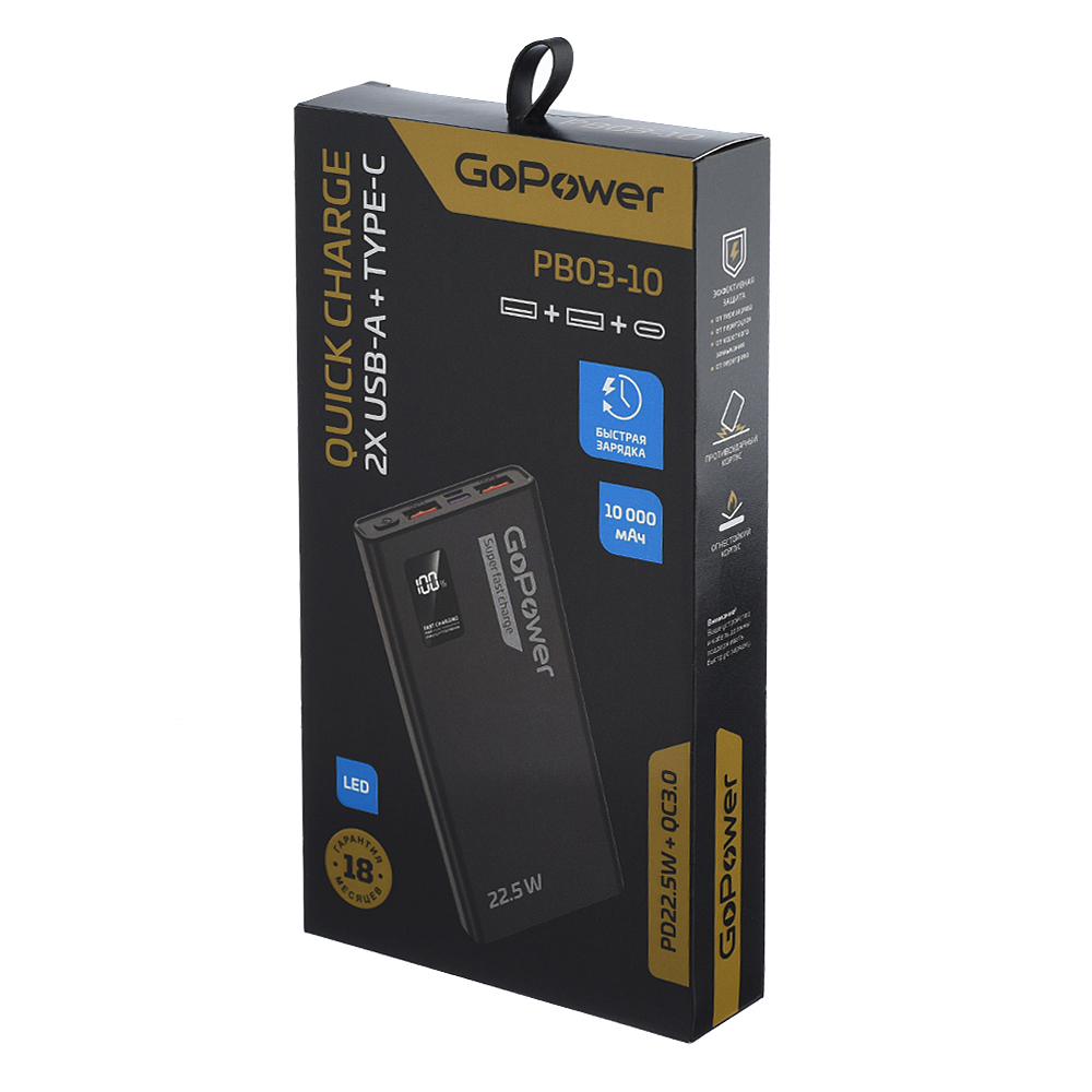 Внешний аккумулятор GoPower 10000mAh PB03-10