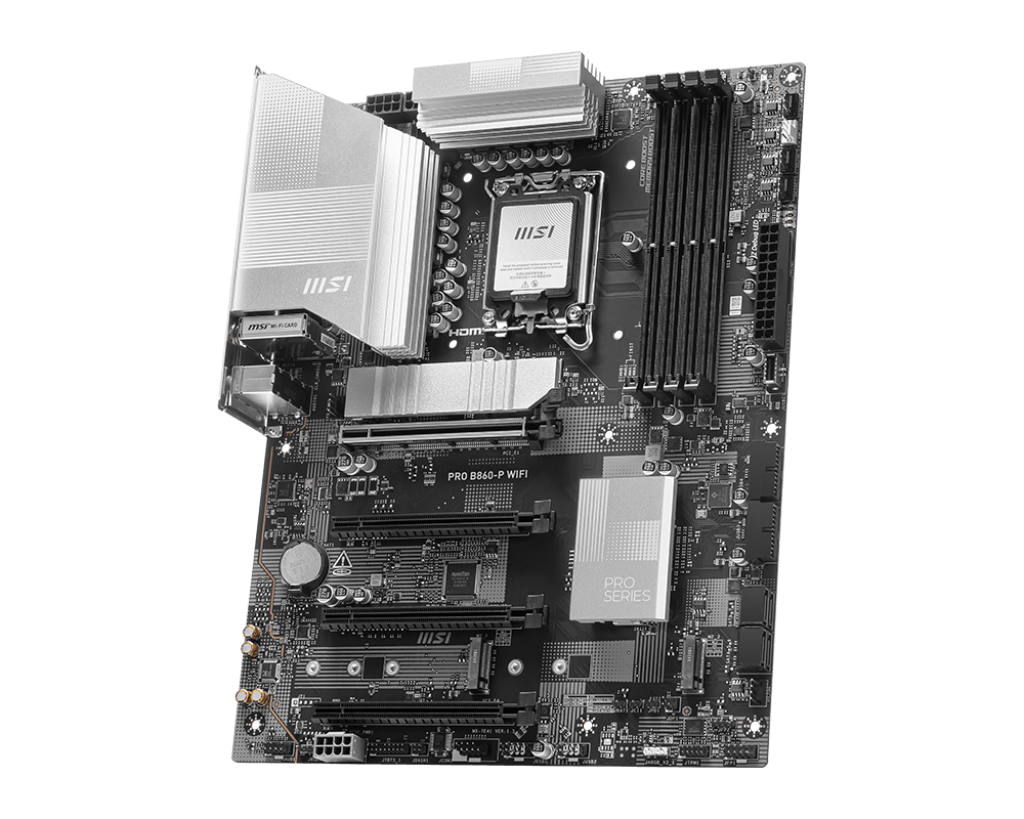 Материнская плата MSI PRO B860-P WIFI B860, LGA1851, 4*DDR5, 4*PCIEx16, 3*M.2, 1*TypeC, 2*USB3.2Gen2, 6*USB3.2Gen1, 8*USB2.0, 4*SATA3.0, 5G, Type-C(DP), DP, HDMI, ATX, RTL
