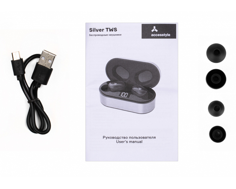 Наушники Accesstyle Silver TWS, цвет серый/черный