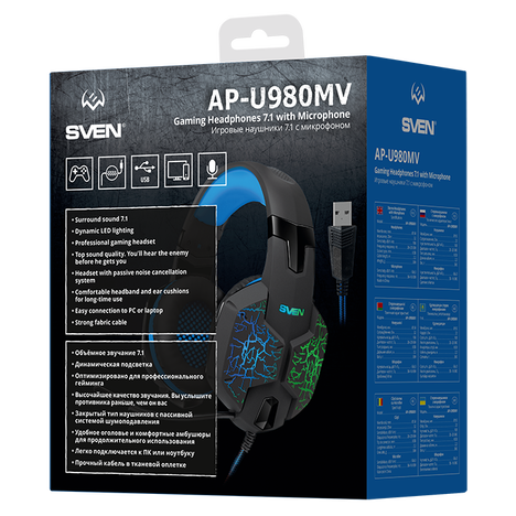 Гарнитура SVEN AP-U980MV, цвет синий/черный