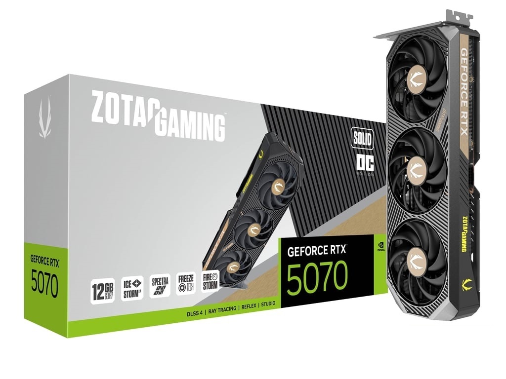 Видеокарта Zotac PCI-E 4.0 RTX 5070 SOLID OC NVIDIA GeForce RTX 5070 12Gb 192bit GDDR7 2542/28000 HDMIx1 DPx3 HDCP Ret