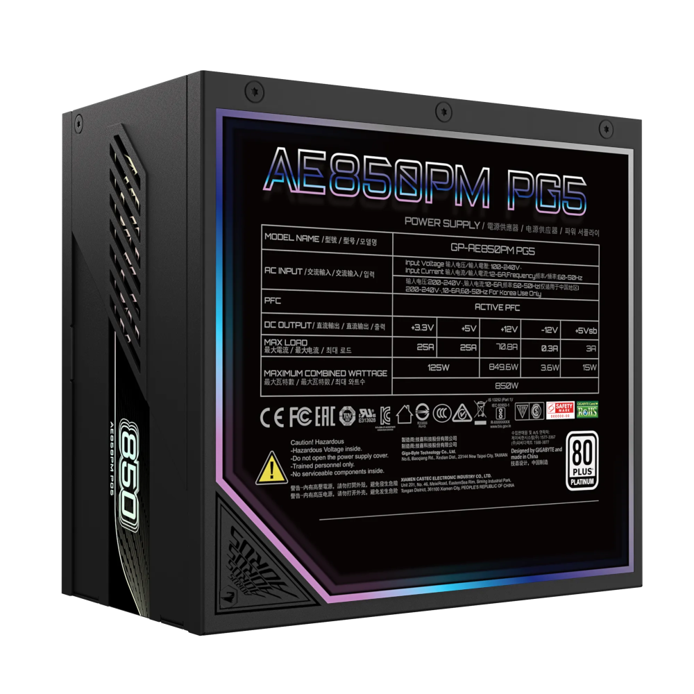 Блок питания Gigabyte AORUS ELITE P850W 80+ Platinum Modular PCIe 5.0