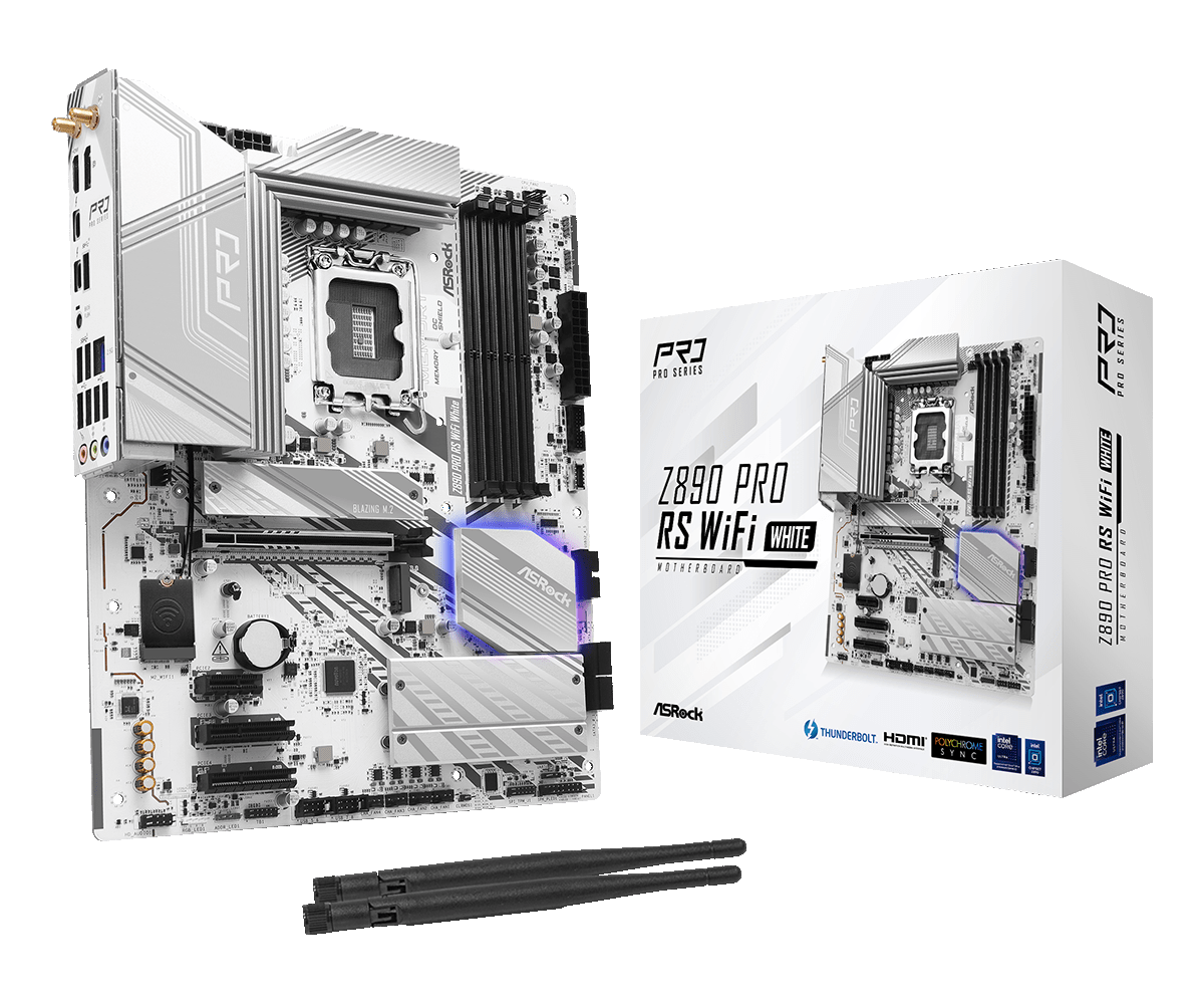 Материнская плата ASRock LGA 1851 Intel Z890 Z890 Pro RS WiFi White