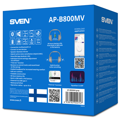 Bluetooth-гарнитура SVEN AP-B800MV, цвет серый