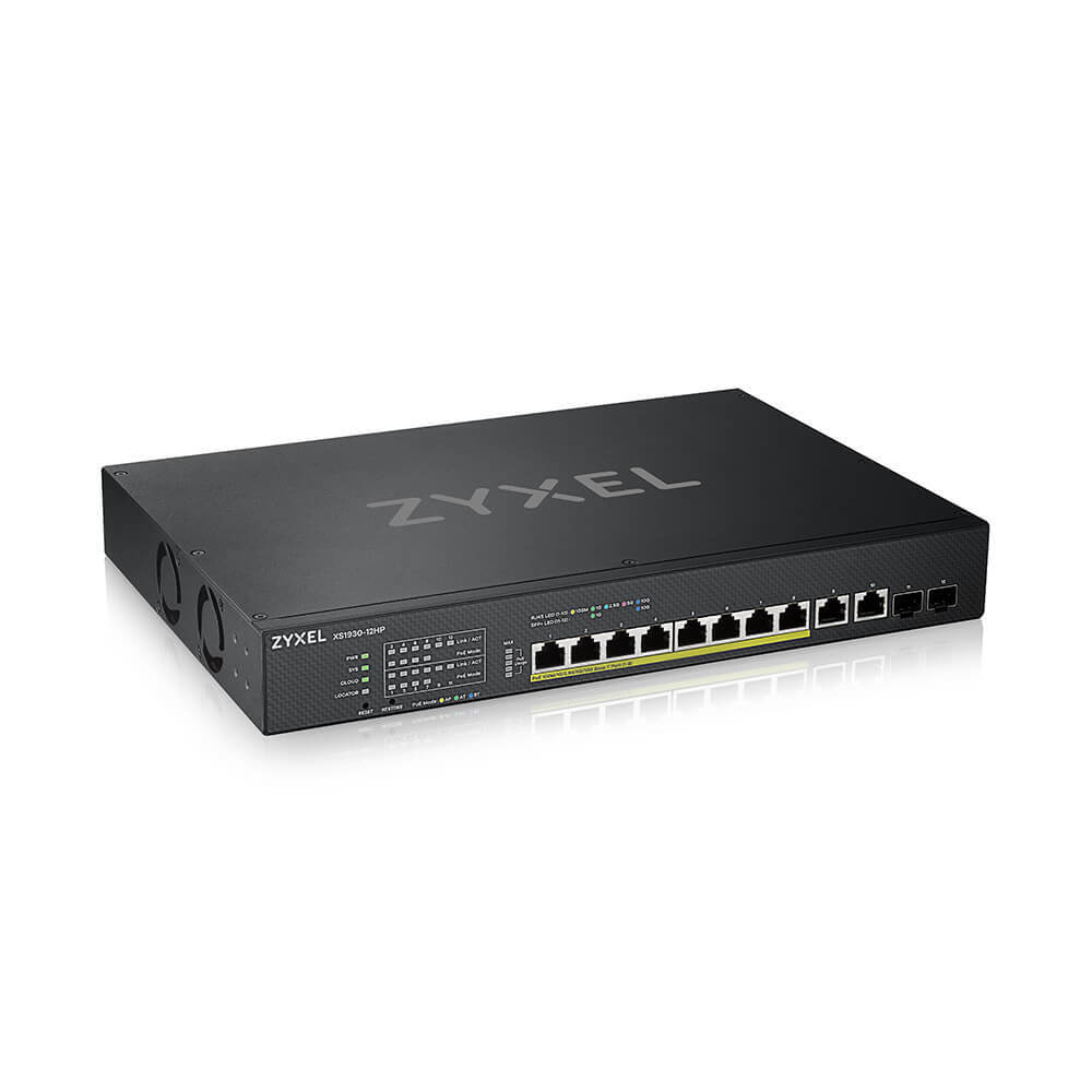 ZYXEL Hybrid Smart PoE ++ ZYXEL NebulaFlex XS1930-12HP switch, 19 "rack, 10xRJ-45: 1 / 2.5 / 5 / 10G (8 of them PoE ++ (802.3bt), 2xSFP +, 375 W PoE budget, standalone / cloud management