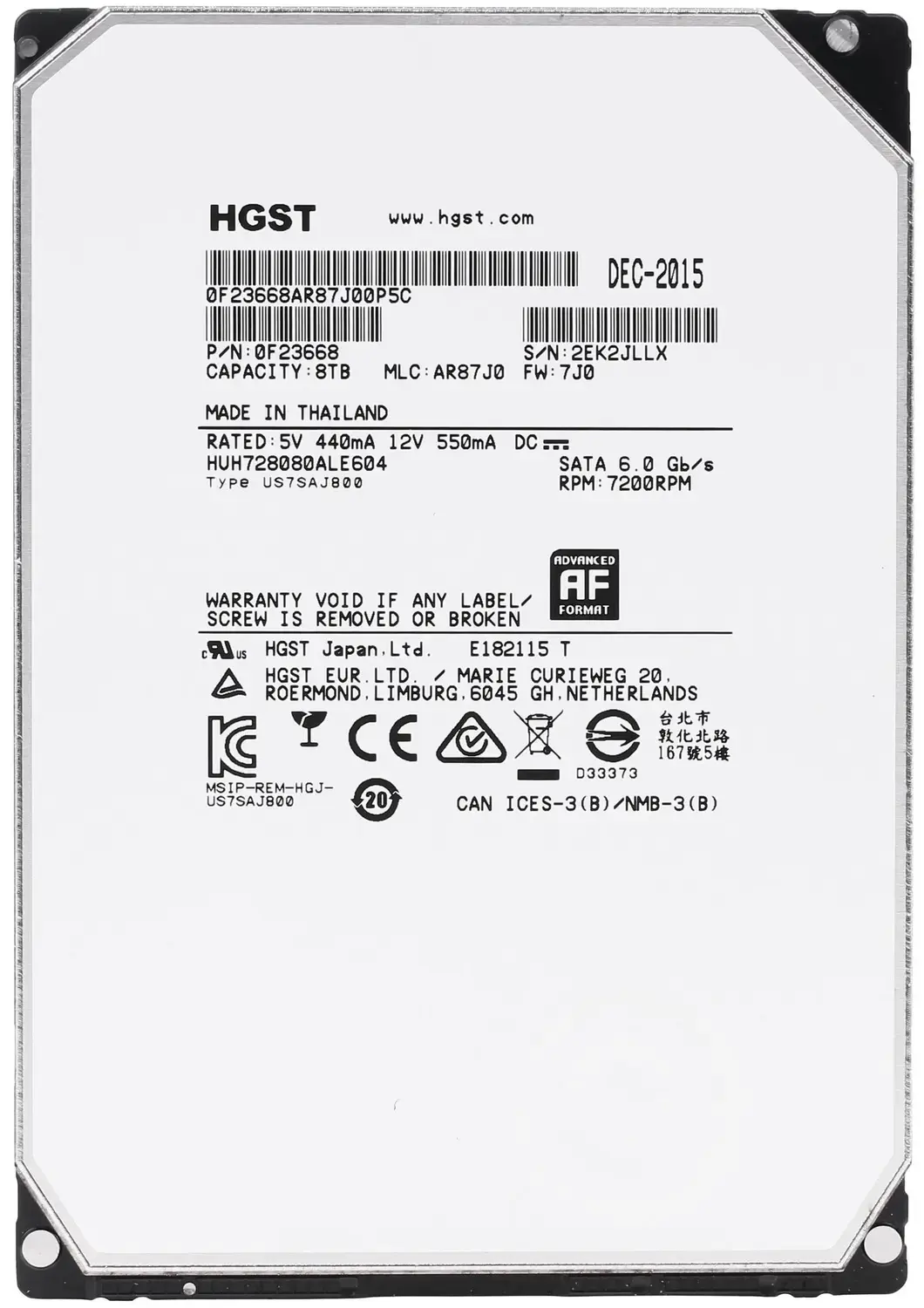 Жесткий диск  HGST Ultrastar 3.5 He8 8TB 7.2K SATA3