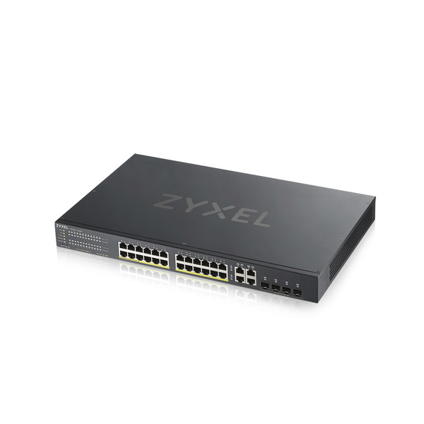 

ZYXEL GS1920-24HPv2 Hybrid Smart switch PoE+ Zyxel Nebula Flex, 24xGE PoE+, 4xCombo (SFP/RJ-45), budget PoE 375W,