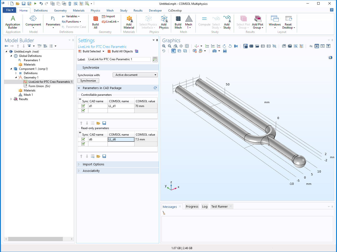 Модуль «LiveLink™ for PTC® Creo® Parametric™» для программы COMSOL Multiphysics®