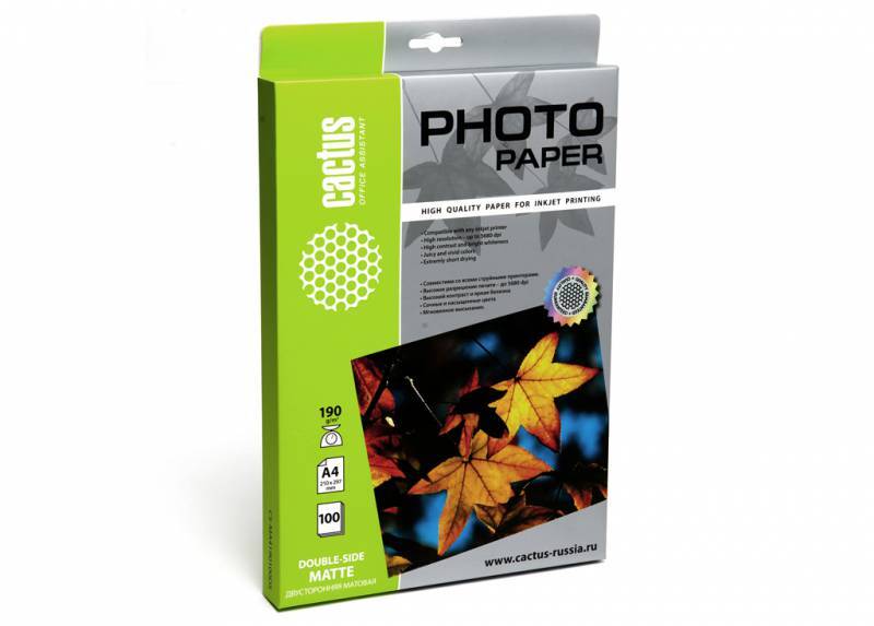 Бумага белый Cactus A4/190г/м2/100л./белый, CS-MA4190100DS