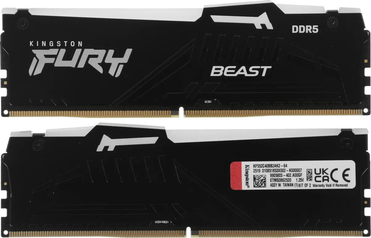 Оперативная память Kingston FURY Beast Black RGB EXPO 64GB 5200MHz DDR5 CL40, KF552C40BB2AK2-64, RTL