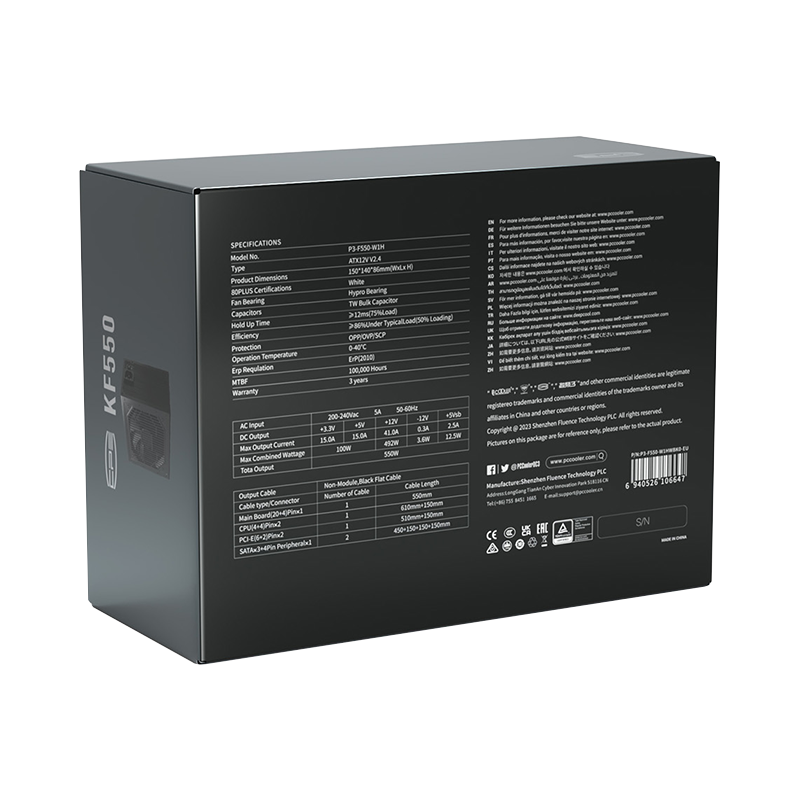 Блок питания PcCooler ATX 550W P3-F550-W1H 80 PLUS WHITE (20+4pin) APFC 120mm fan 6xSATA Cab Manag RTL