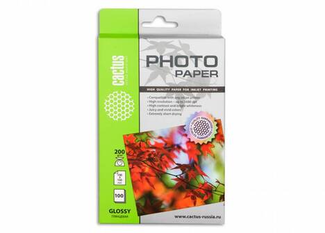 Бумага белый Cactus A6/200г/м2/100л./белый глянцевое, CS-GA6200100