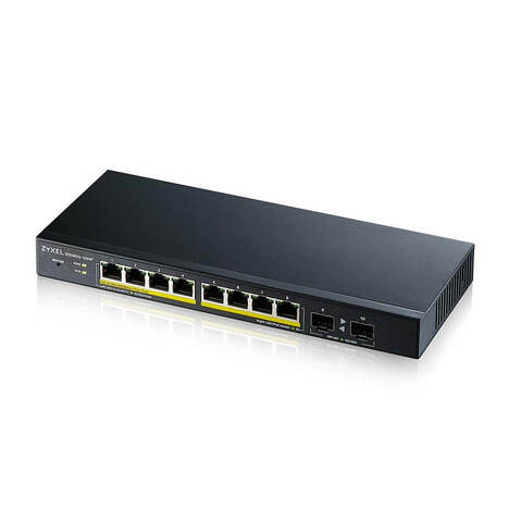 Smart L2 коммутатор PoE+ Zyxel GS1900-10HP, 8xGE PoE+, 2xSFP, настольный, бесшумный, бюджет PoE 77 Вт