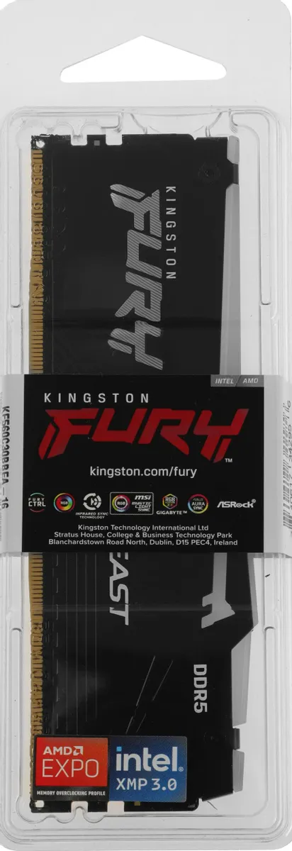 Оперативная память Kingston FURY Beast RGB EXPO 16GB 6000MT/s DDR5 CL30, KF560C30BBEA-16, RTL