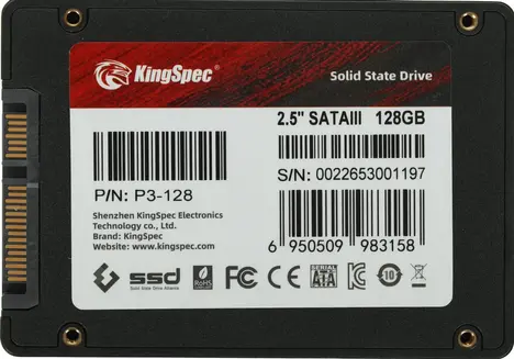 Внутренний твердотельный накопитель KINGSPEC P3 2.5" SATA3 128GB