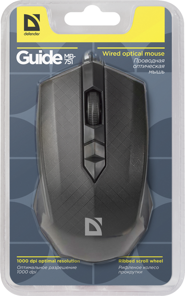 

Defender Проводная оптическая мышь Guide MB-751 черный,3 кнопки,1000 dpi