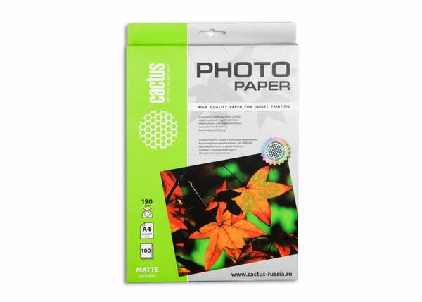 

Бумага белый Cactus A4/190г/м2/100л. матовое, CS-MA4190100